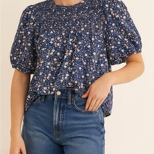 Knox Rose Boho Floral Smocked Blouse Cottagecore Puff Sleeve Top Size XS‎ Ditsy